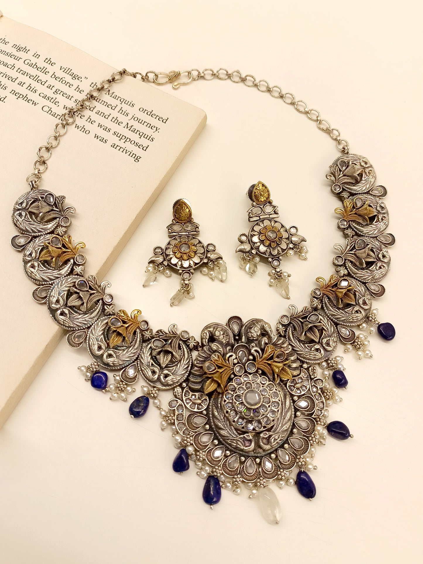 Vishwa Navy Blue Oxidized Necklace Set