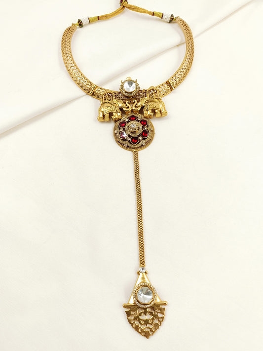 Kairav Ruby Men's Gold Hasli Neckpiece