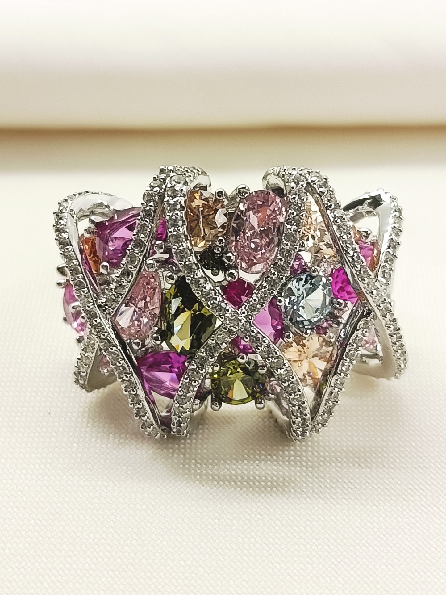 Raza Multi Colour American Diamond Pendant set With Finger Ring