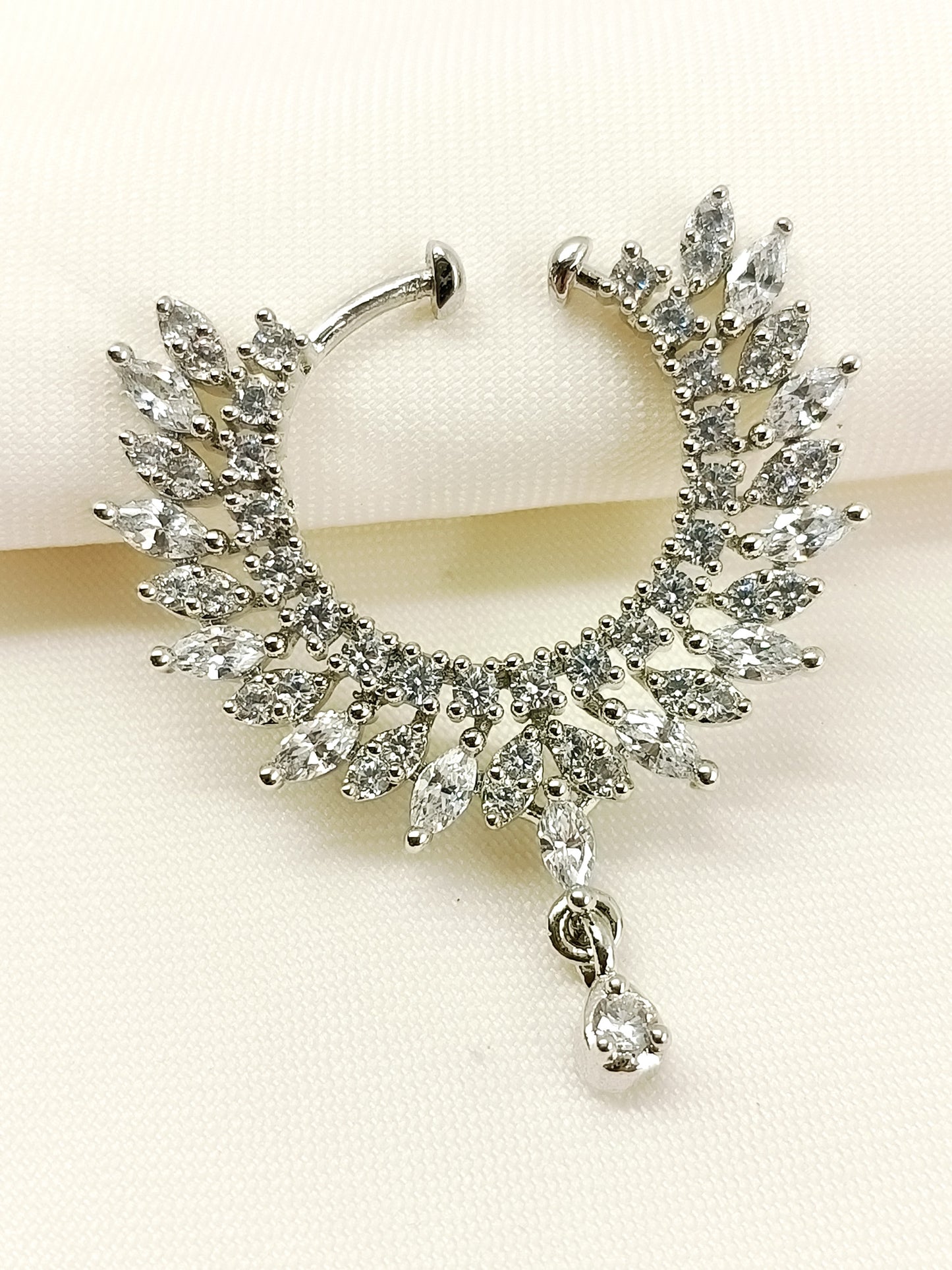 Shifa White American Diamond Nath