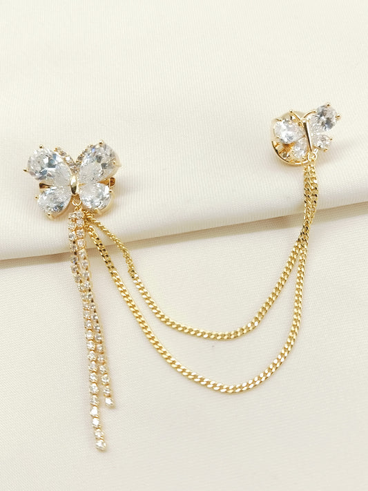 Shalini Golden Butterfly Brooch Pin With Chain