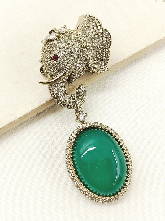 Krishnkumar Green Elephant Brooch