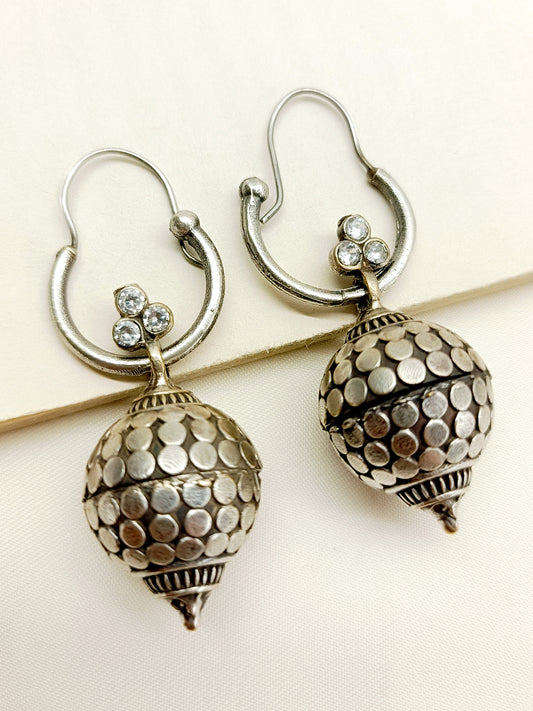 Harshiya White German Silver Oxidized Earrings