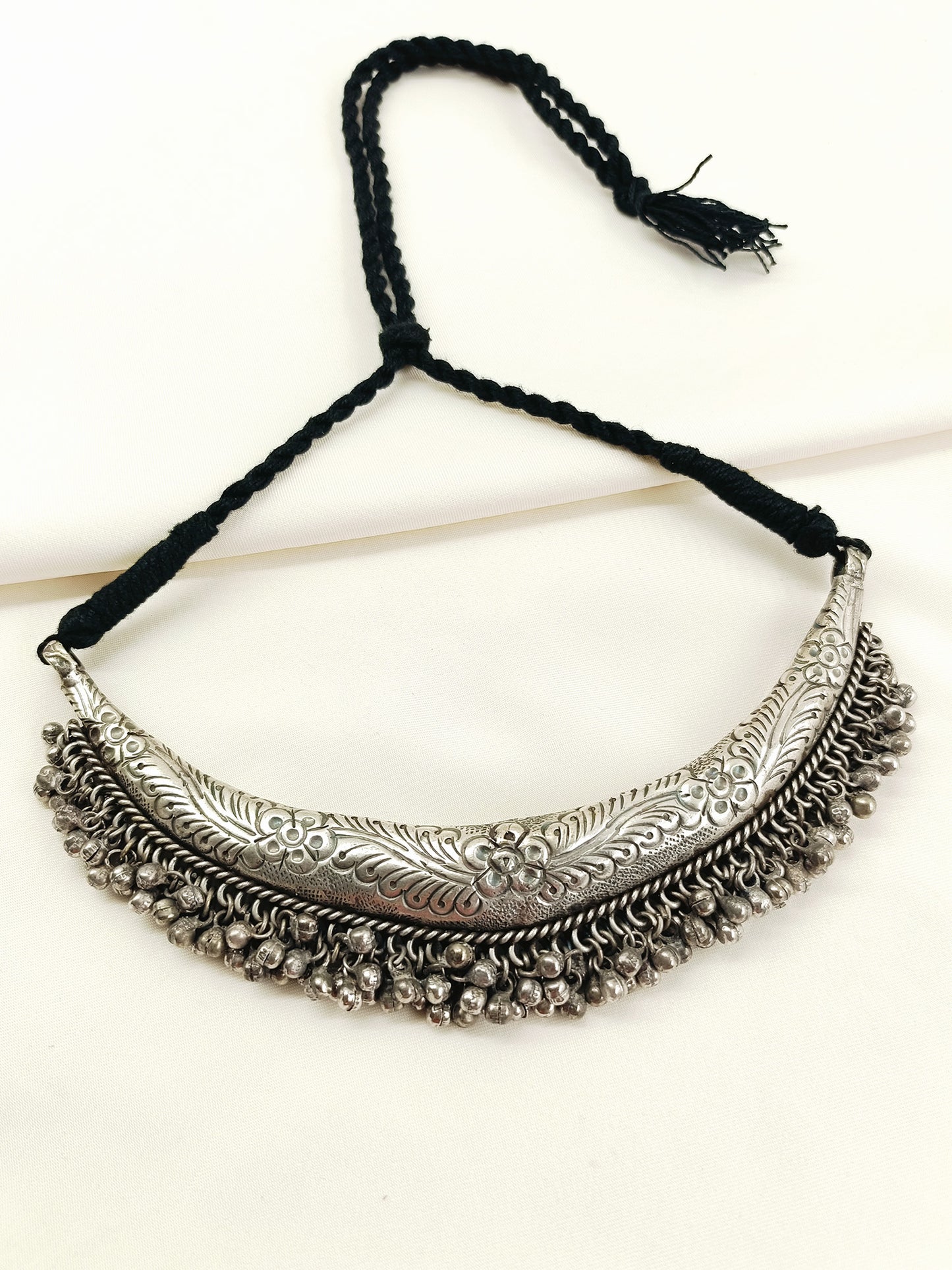 Arvian Oxidized Silver Banjara Ghungroo Hasli Styled Men's Neckpiece