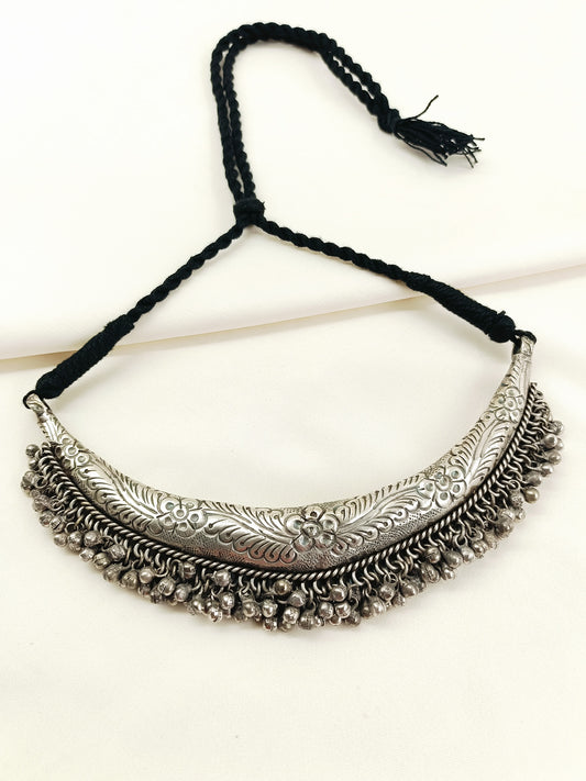 Arvian Oxidized Silver Banjara Ghungroo Hasli Styled Men's Neckpiece