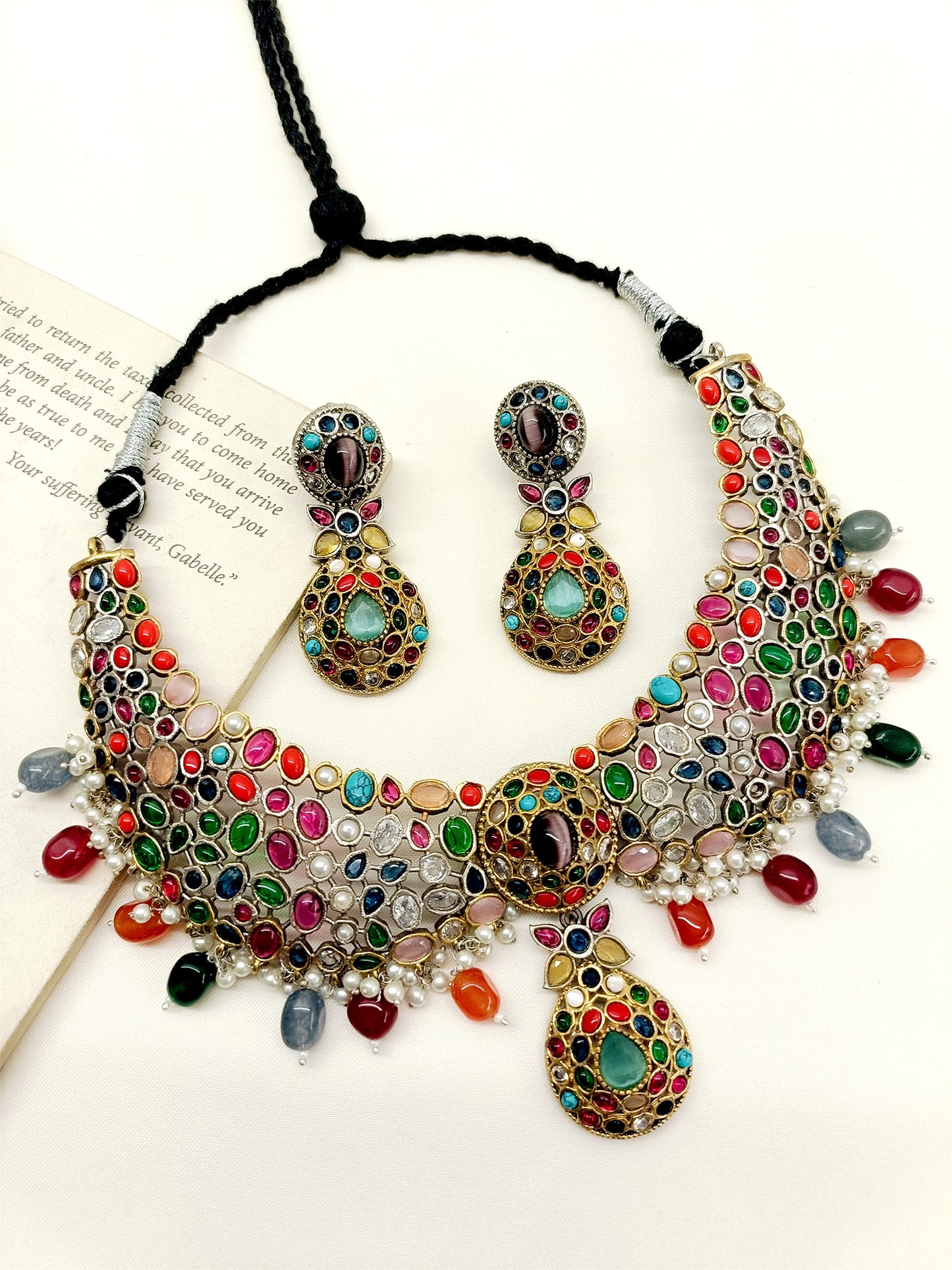 Rehanshi Multi Colour Oxidized Necklace Set