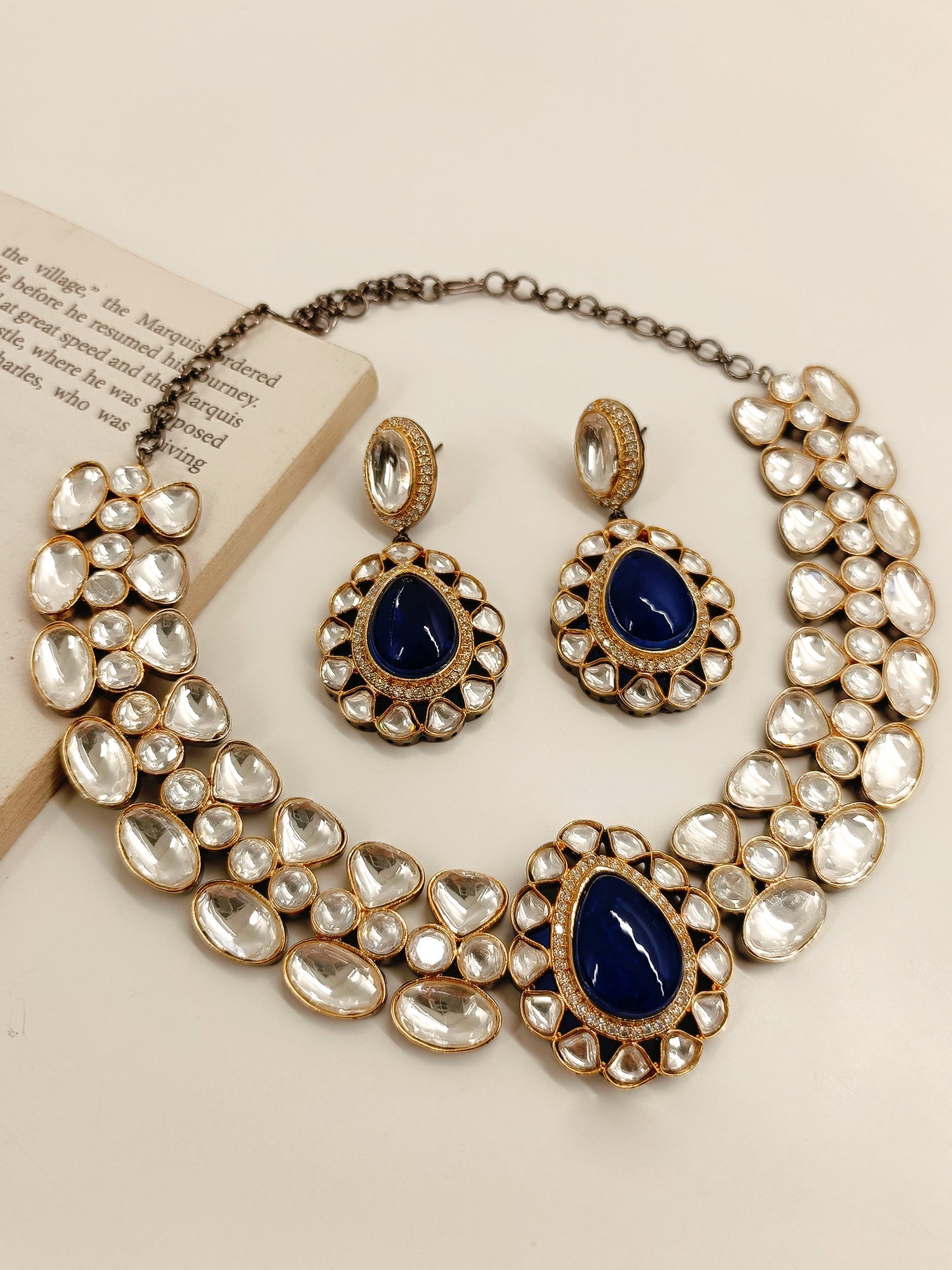 Ahana Blue Sapphire Victorian Necklace Set