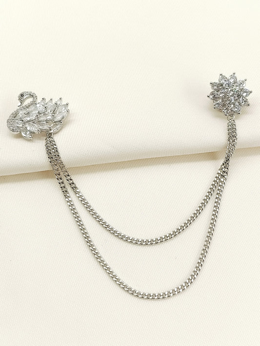Oshin Silver Swan Brooch Pin With Chain