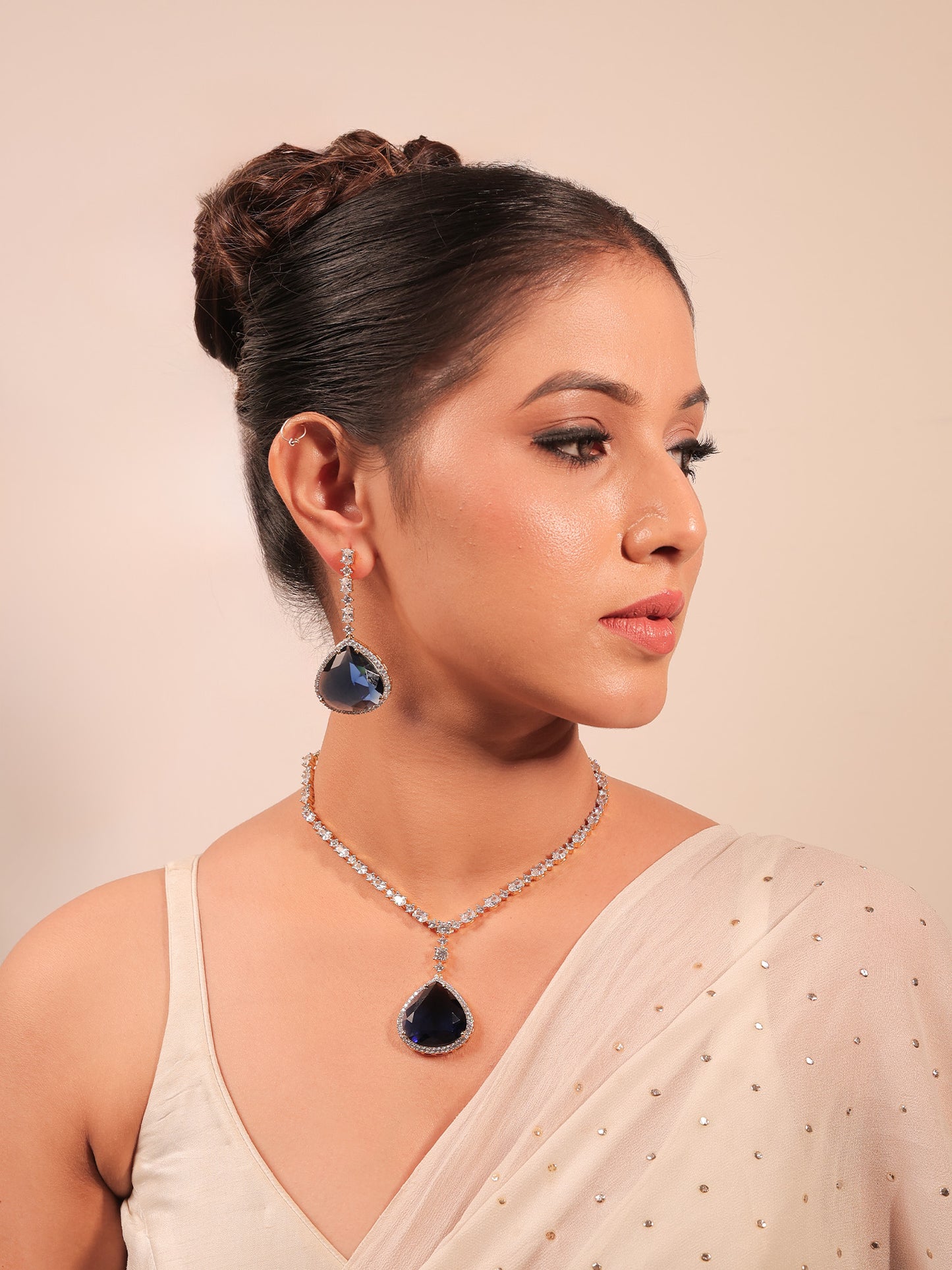 Nayna Blue American Diamond Necklace Set