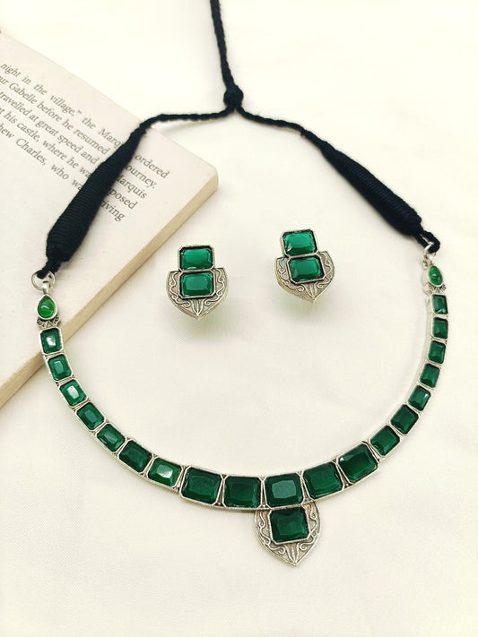 Mumtaz Green Oxidized Necklace Set