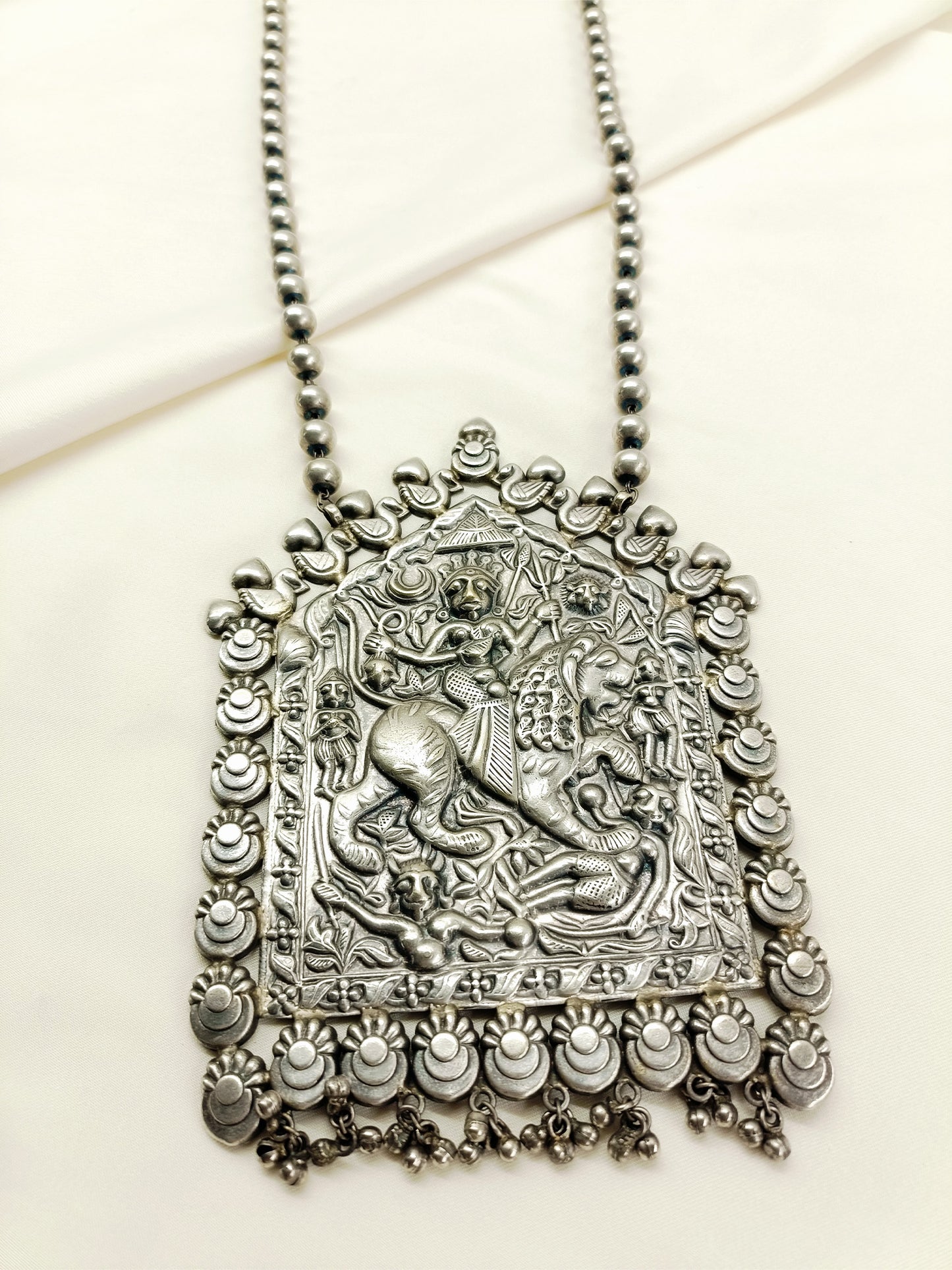 Milan Plain Maa Durga Sherawali -Oxidized Men's Neckpiece