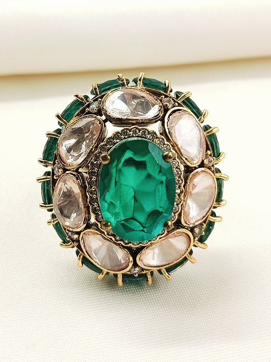 Faiza Victorian Emerald Crown Ring