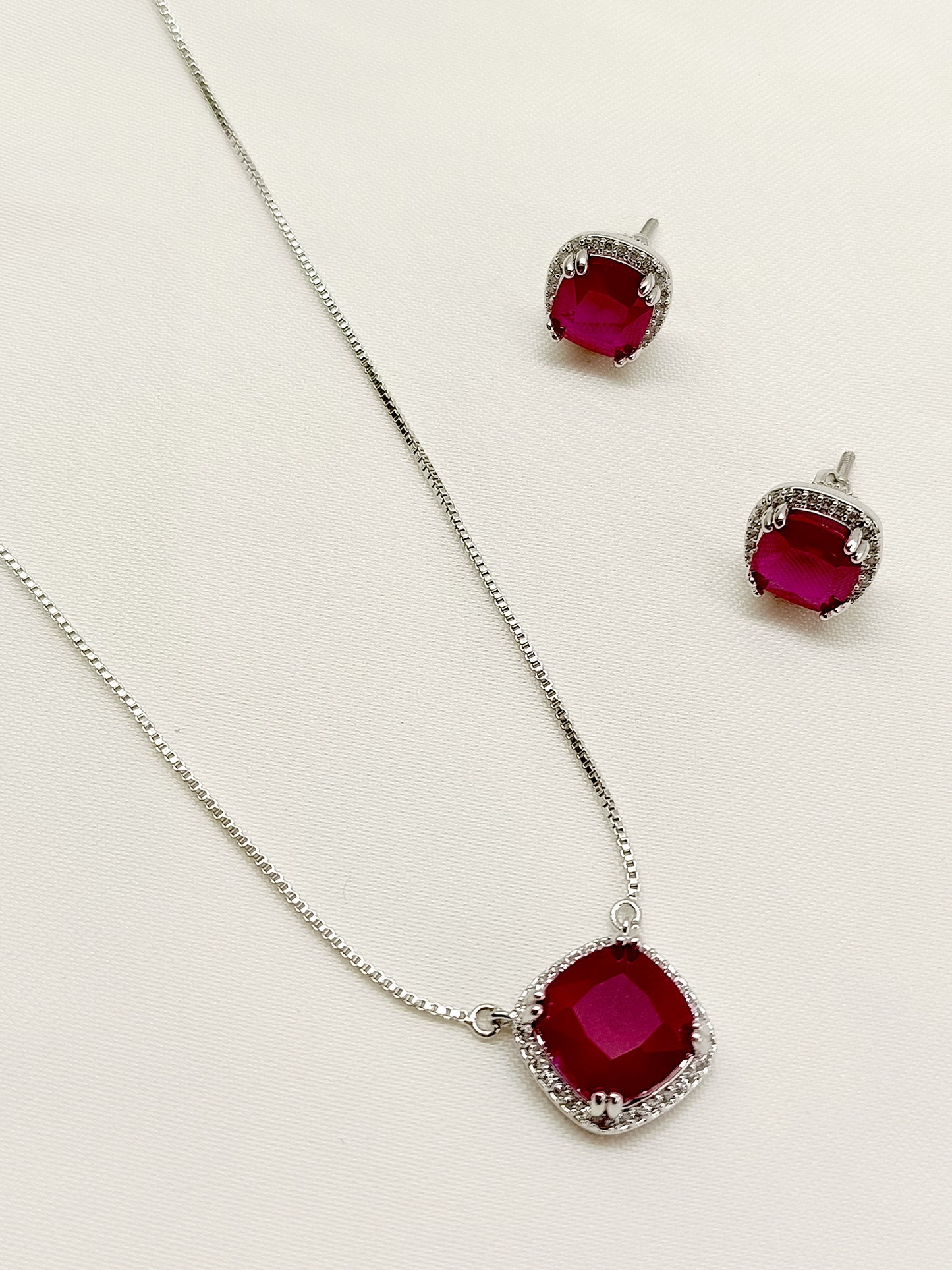 Pakeezah Ruby American Diamond Pendant Set