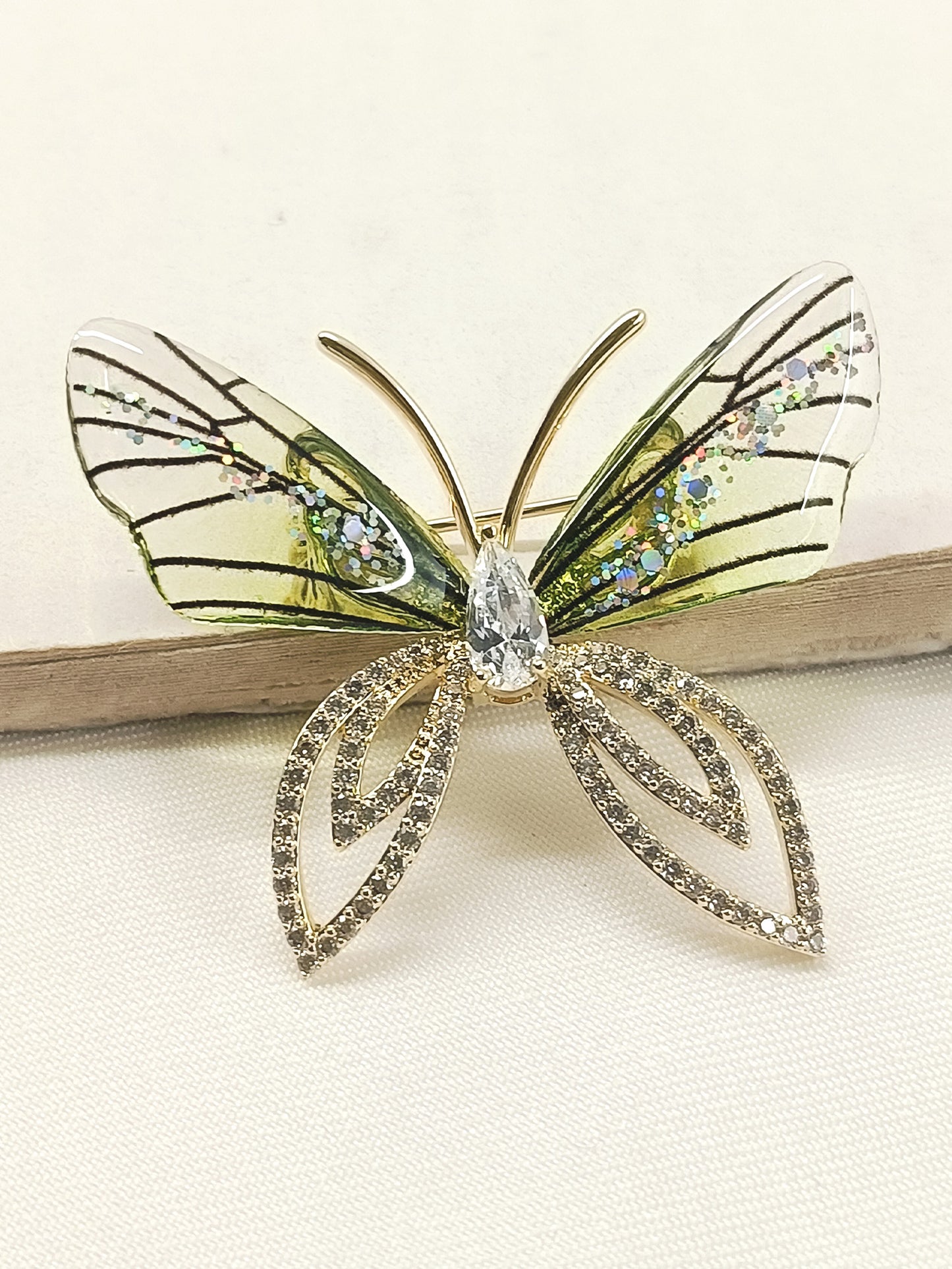 Gamini Green Butterfly Brooch