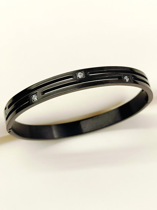 Viaan Black Triple Line Stone Men's Bracelet