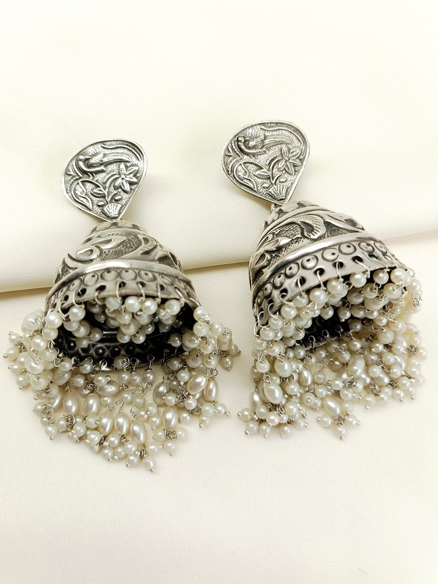 Ruchi White Pearl Oxidized Jhumki