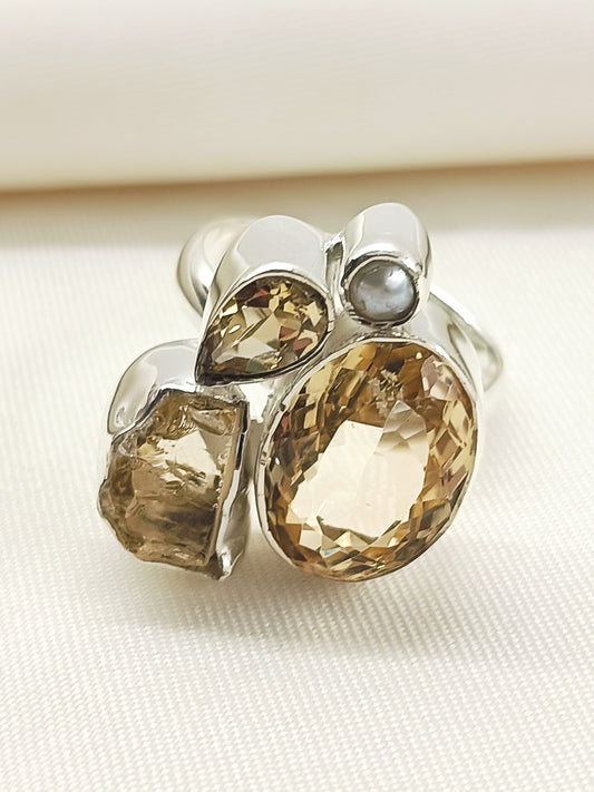 Prachi Multi Colour 92.5 Silver Citrine Stone Finger Ring