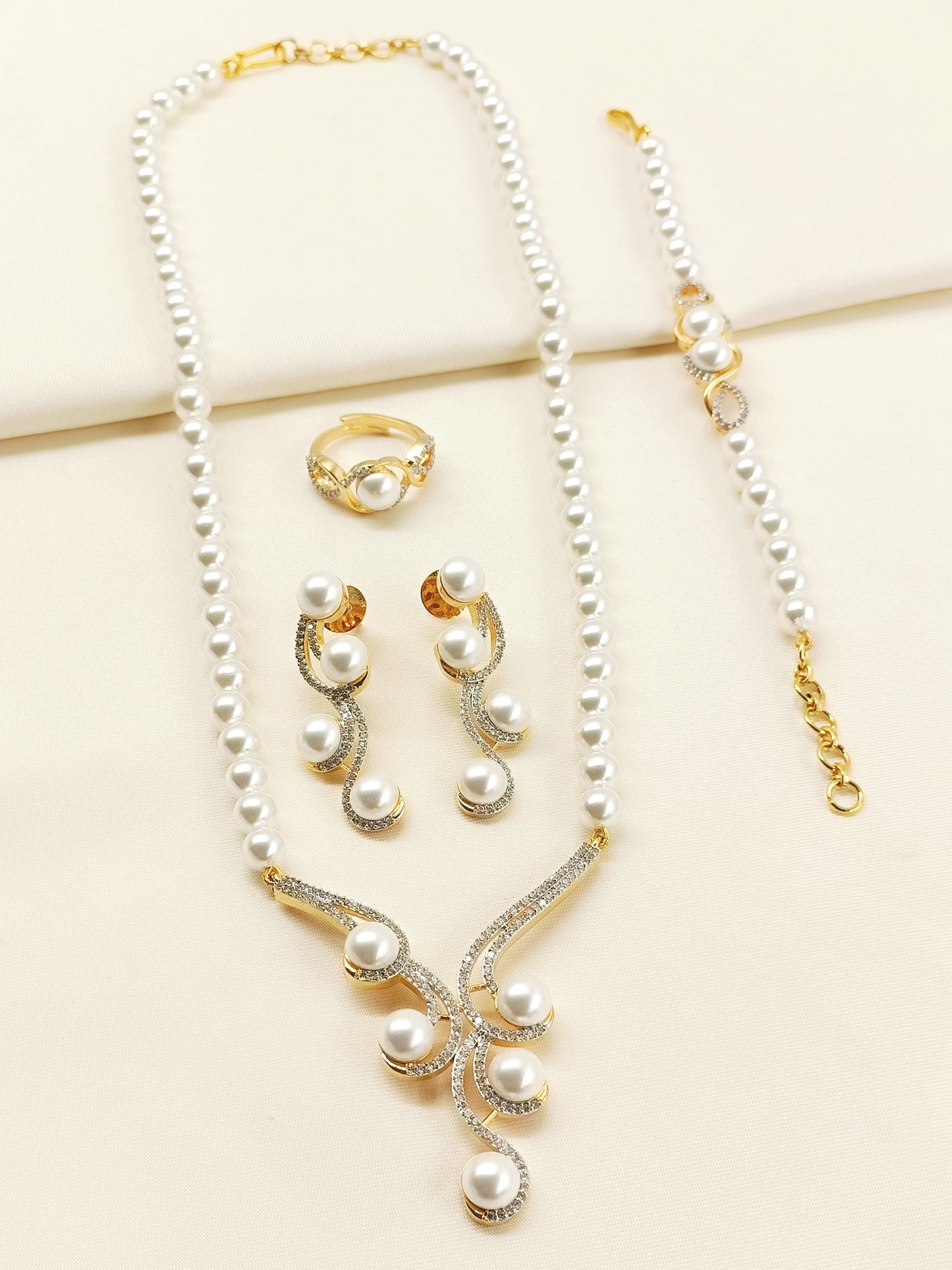 Rashmi White Pearl American Diamond Combo Set