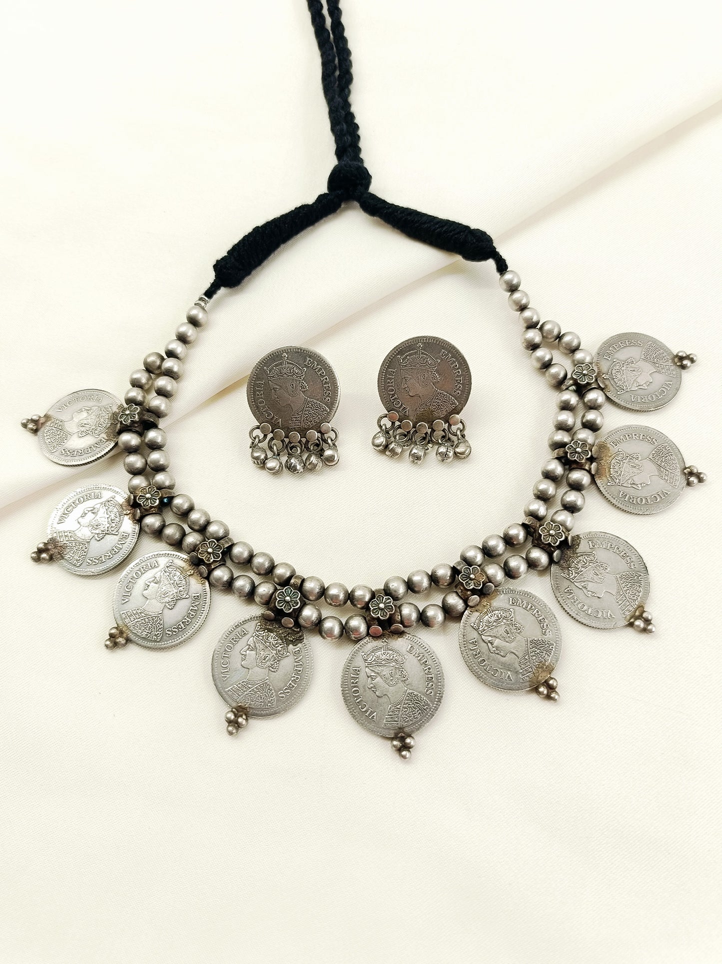 Karishma Plain Oxidized Coin Choker Set