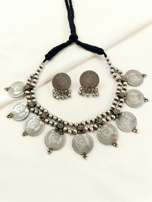 Karishma Plain Oxidized Coin Choker Set