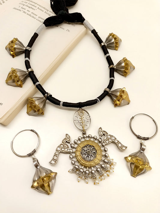 Jodha White Oxidized Necklace Set