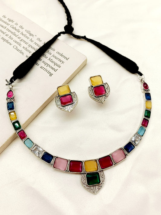 Adah Multi Colour Oxidized Necklace Set