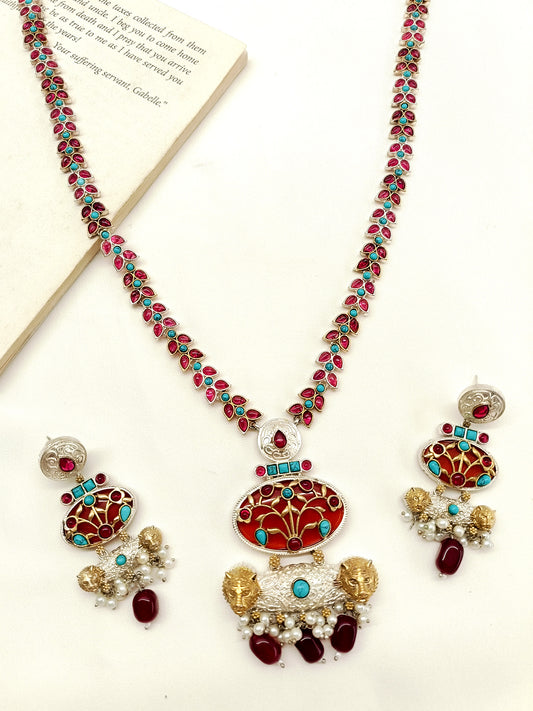 Malayeka Multi Colour Long Oxidized Necklace Set