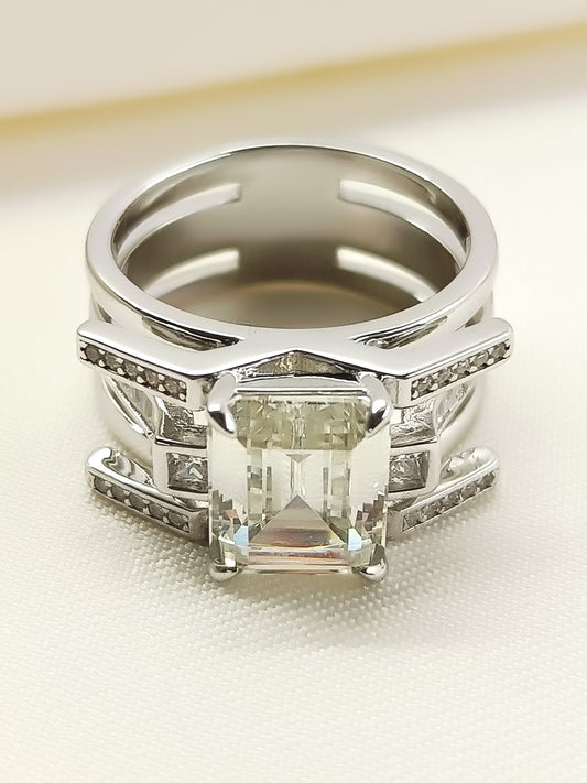 Rasha White 92.5 Silver American Diamond Finger Ring