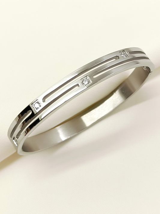 Sagar Silver Triple-Line Stone Men's Bracelet