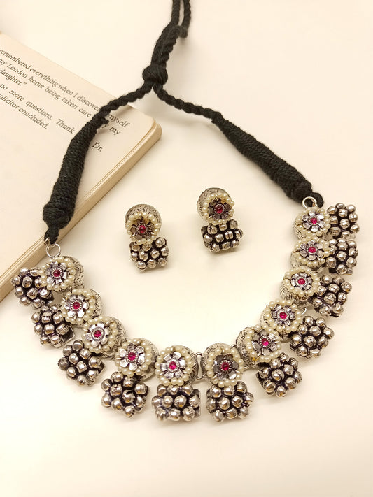 Ketki Maroon Oxidized Necklace Set