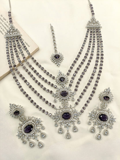 Takshvi Purple American Diamond Necklace Set