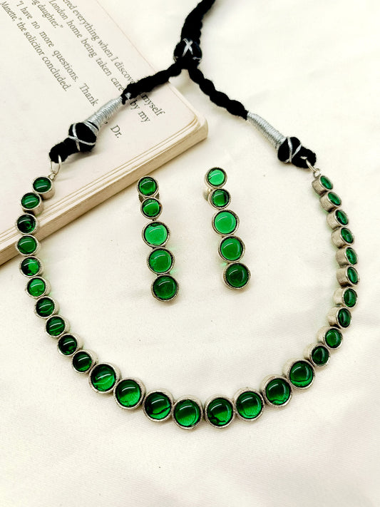Poorvi Green Oxidized Necklace Set