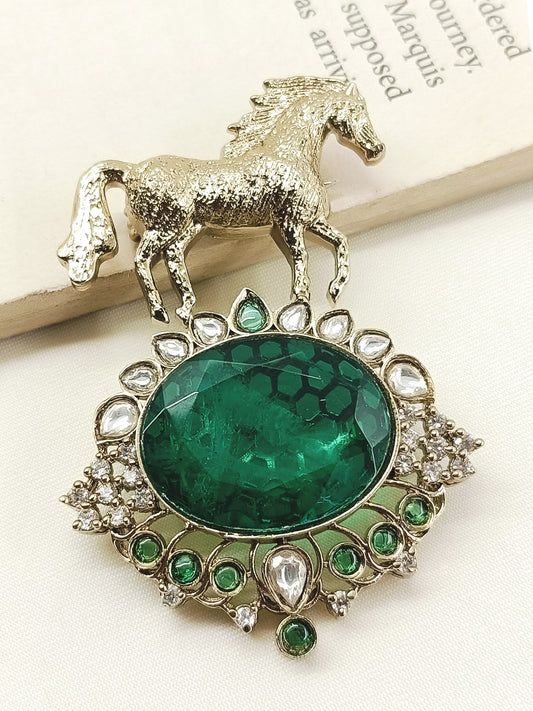 Naval Green Horse Brooch