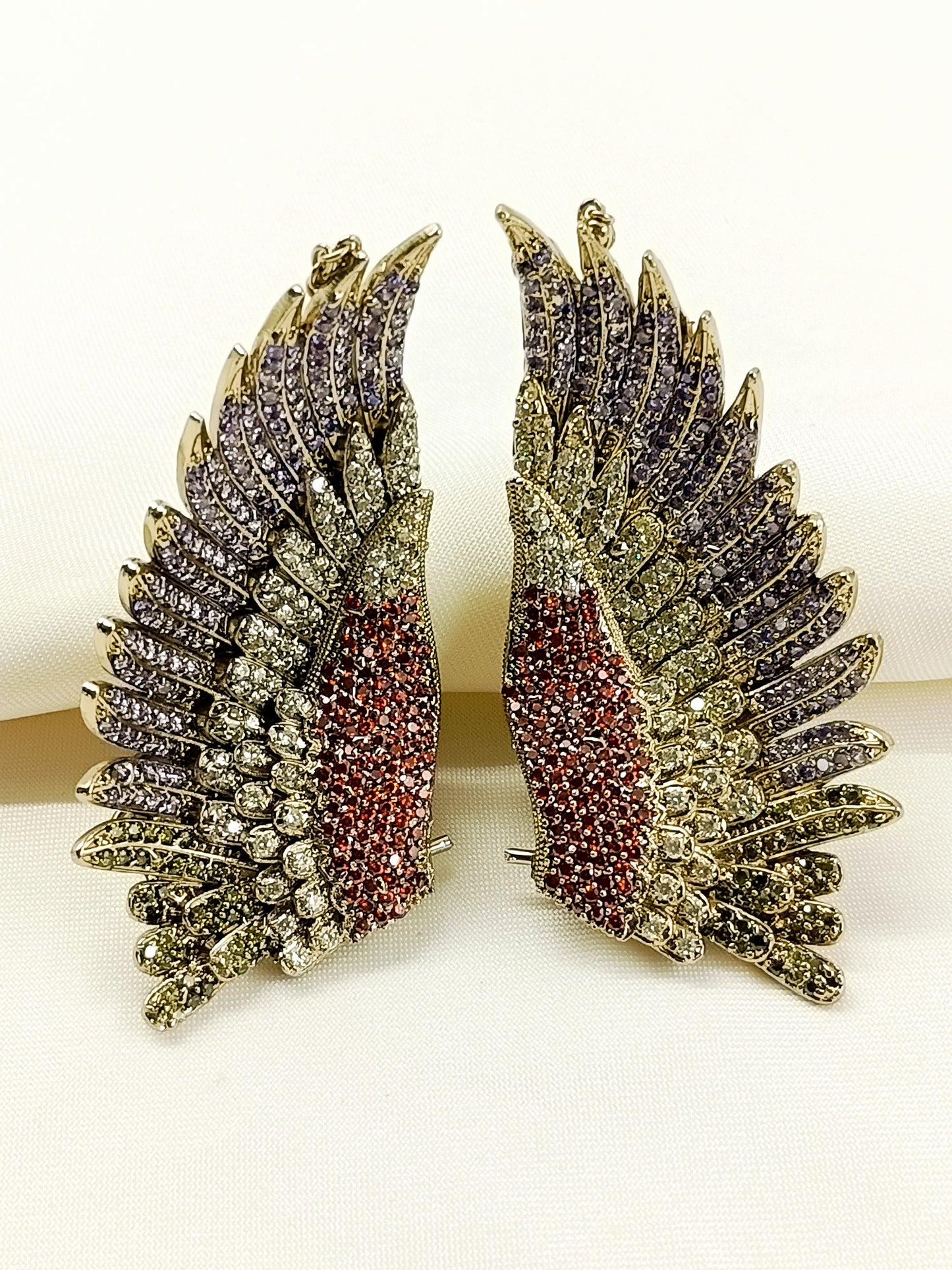 Afraah Orange Stone Studded Angel Wing Victorian Earrings