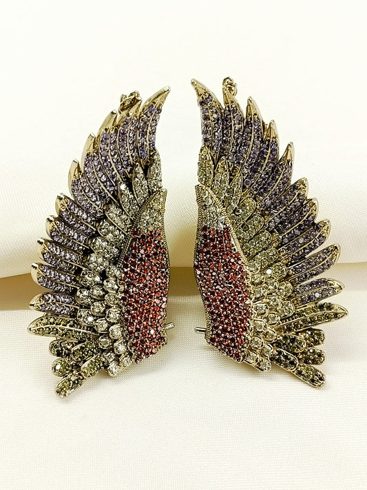 Afraah Orange Stone Studded Angel Wing Victorian Earrings