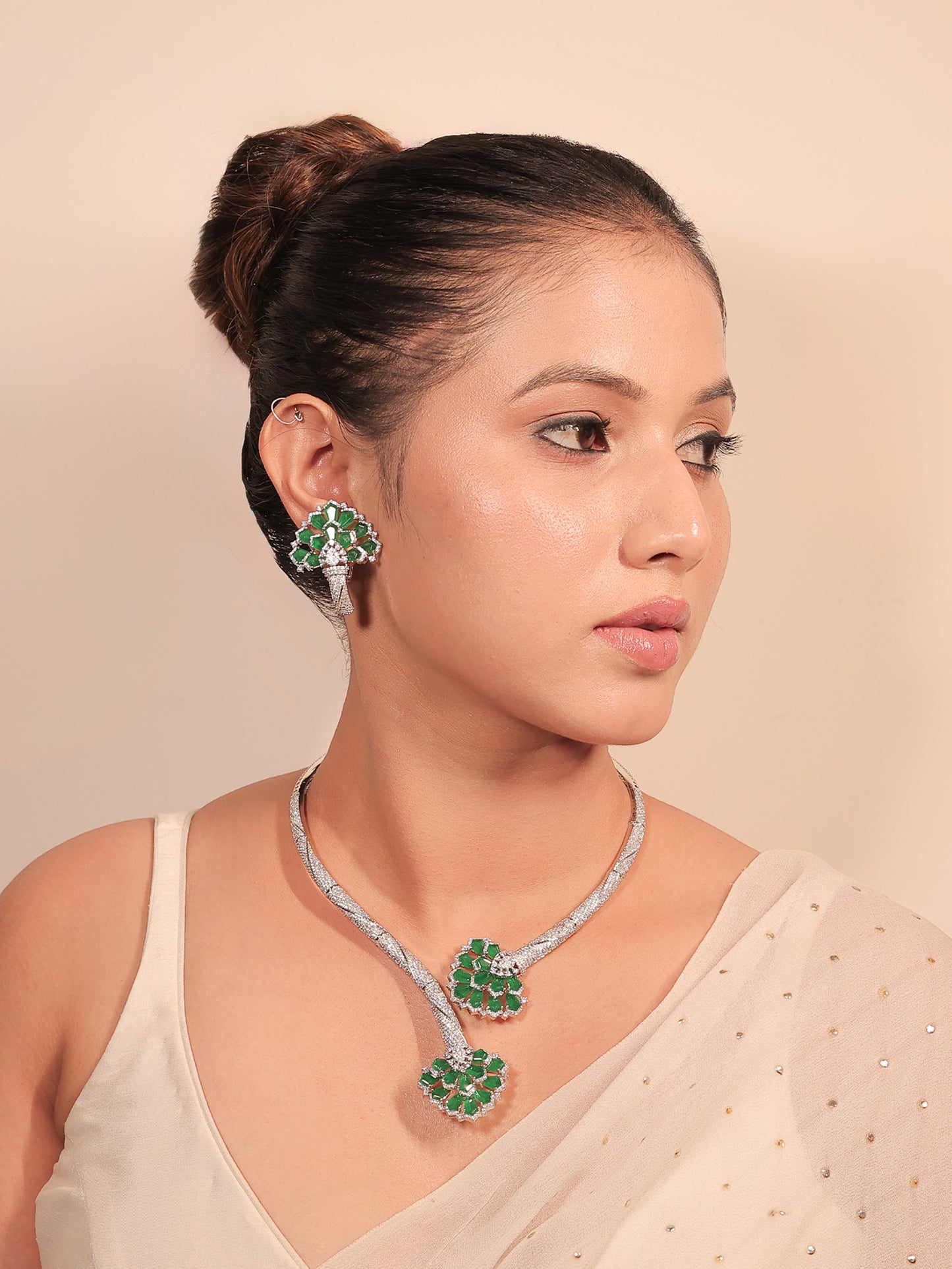 Amruta Green American Diamond Hasli Styled Set