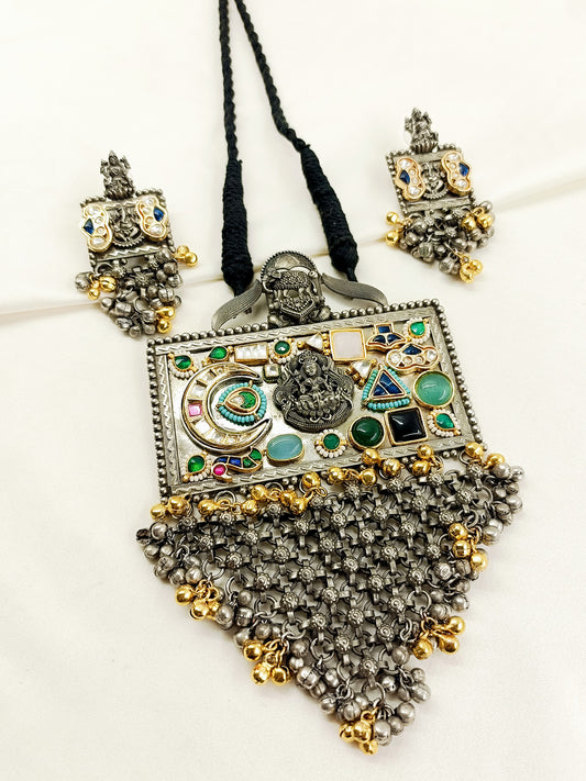 Nandini Multi Colour Oxidized Necklace Set
