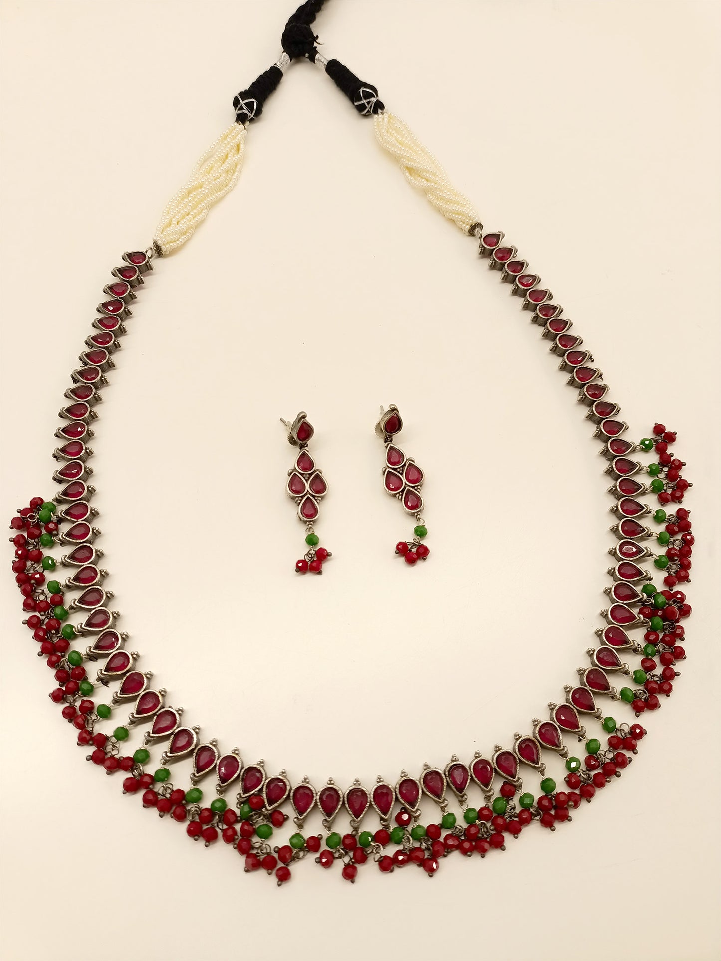 Nabhya R & G Long Oxidized Necklace Set