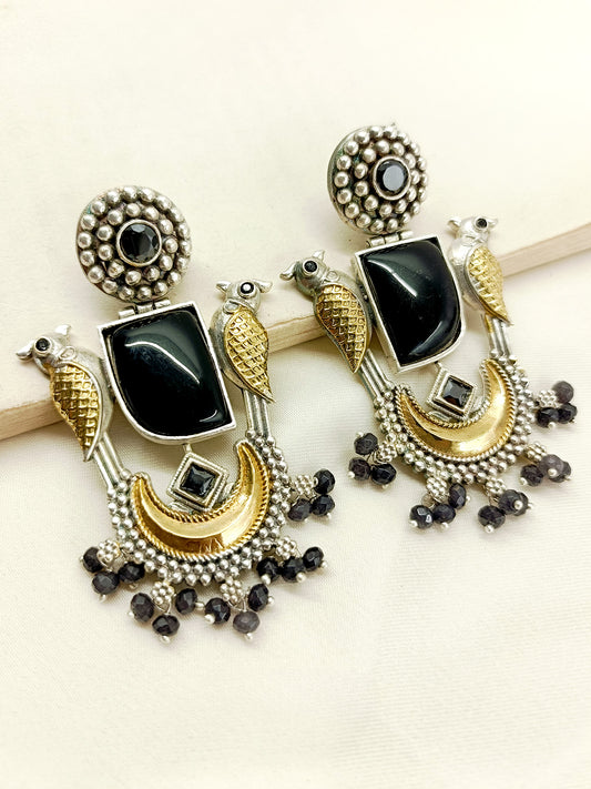 Shridevi Black Bird Oxidized Earrings
