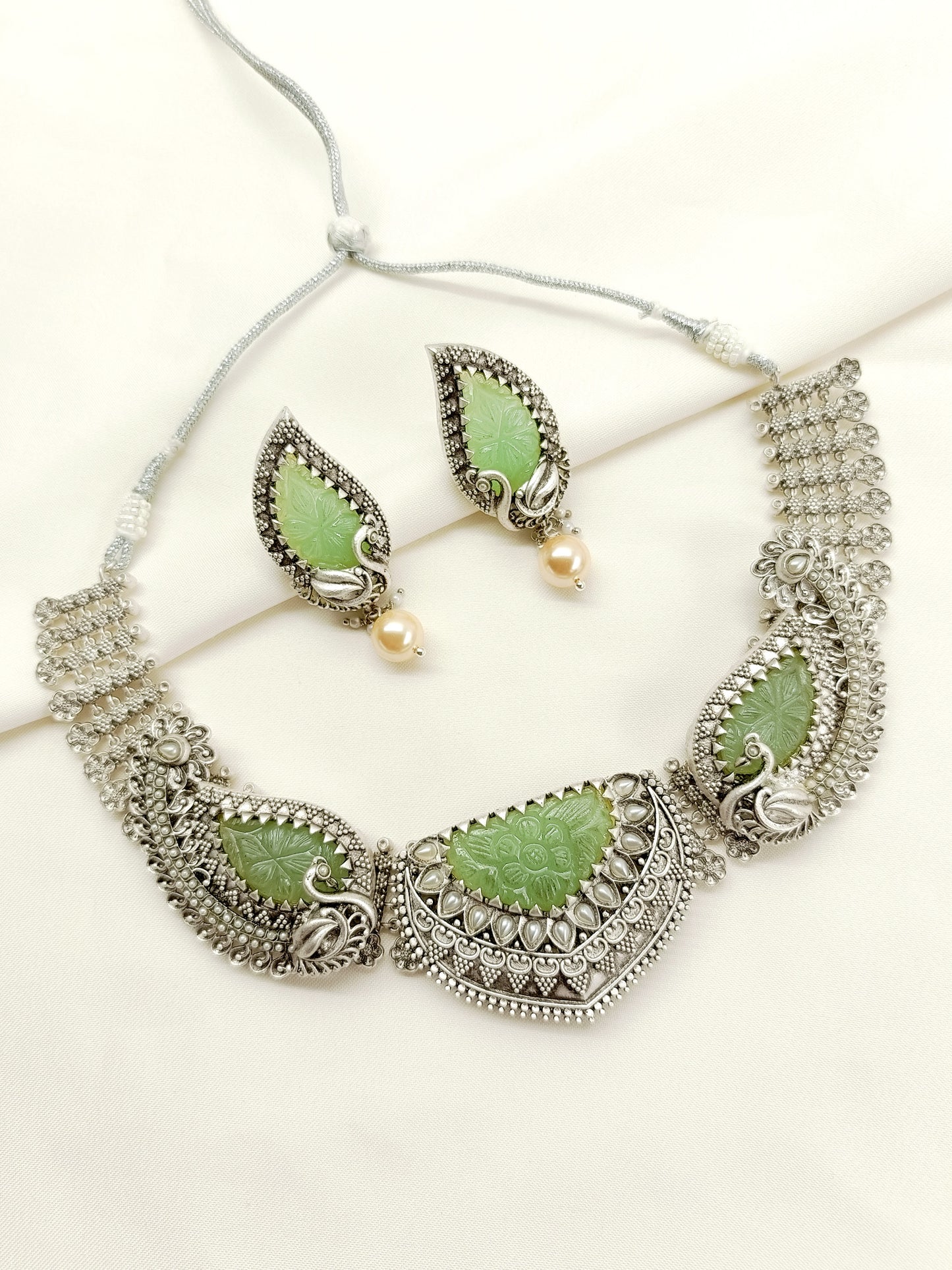 Jhansi Mint Green Peacock Oxidized Set