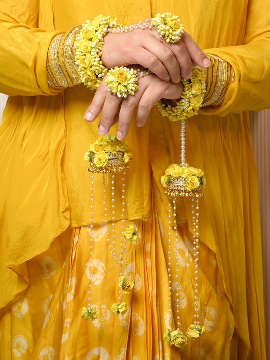 Anupriya Yellow Floral With Pearl Hanging Kalire