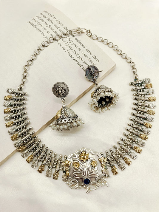 Dewi Navy Blue Oxidized necklace Set