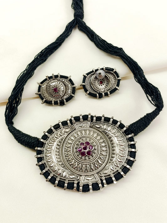Yogita Ruby Oxidized Choker Set