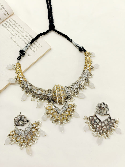 Aafia White Oxidized Necklace Set