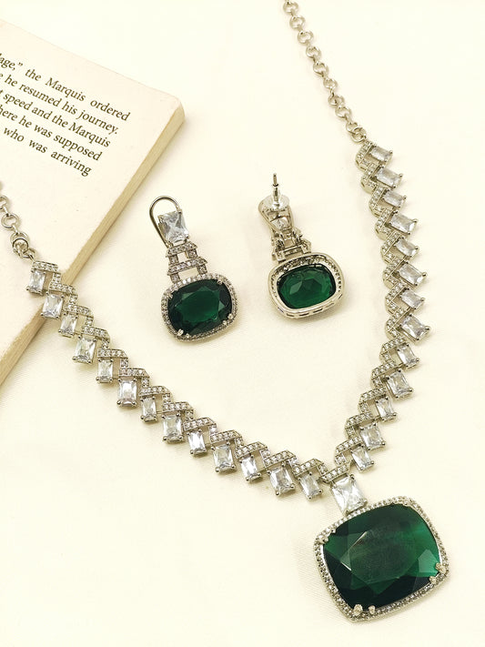 Smeila Green American Diamond Necklace Set