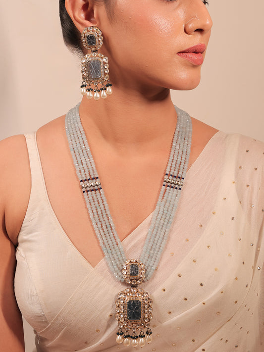 Rehemat Navy Blue Stone Gold & Rhodium Plated Victorian Set
