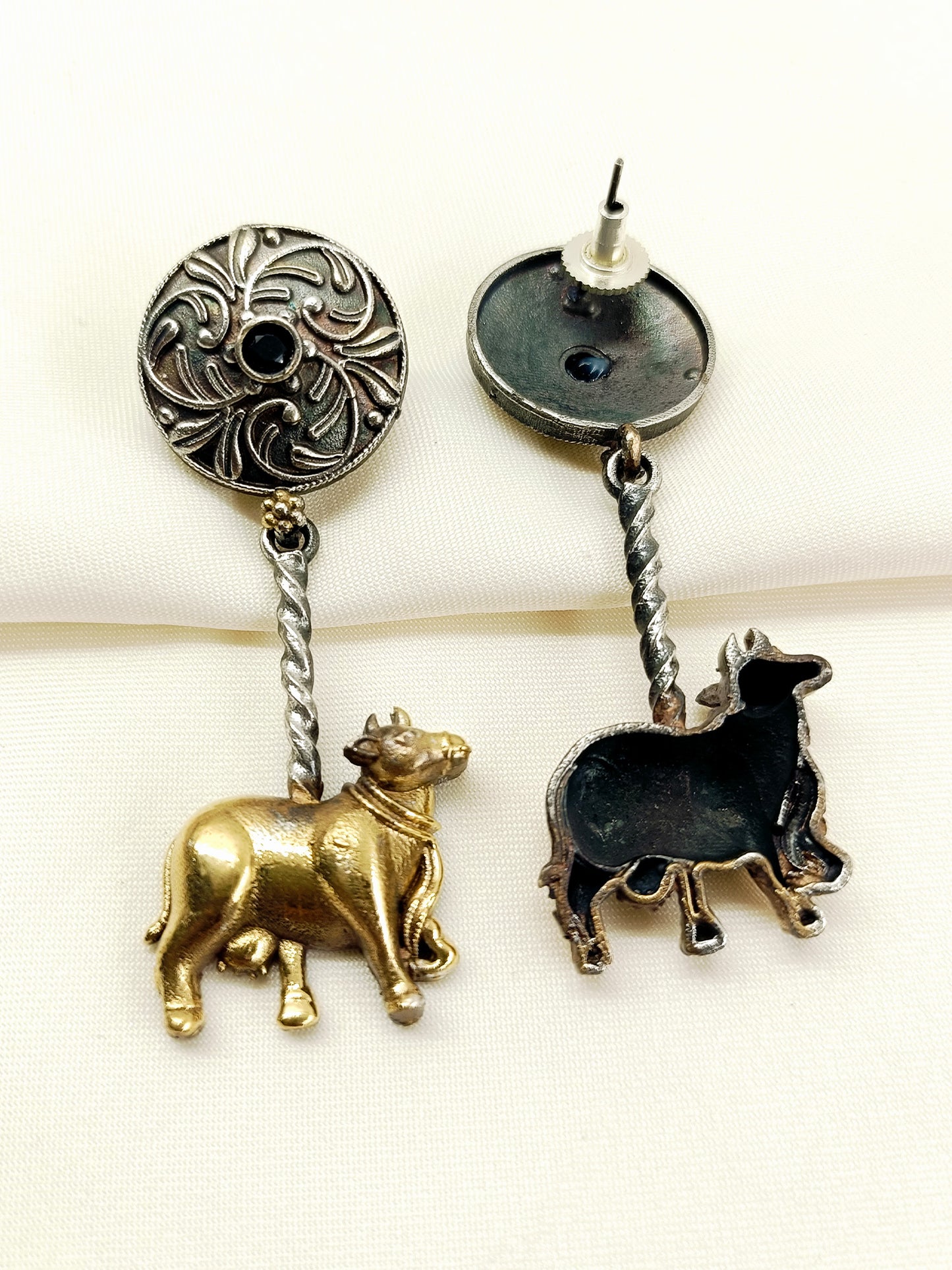 Mila Black Cow Oxidized Earrings
