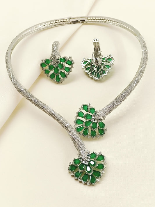 Amruta Green American Diamond Hasli Styled Set