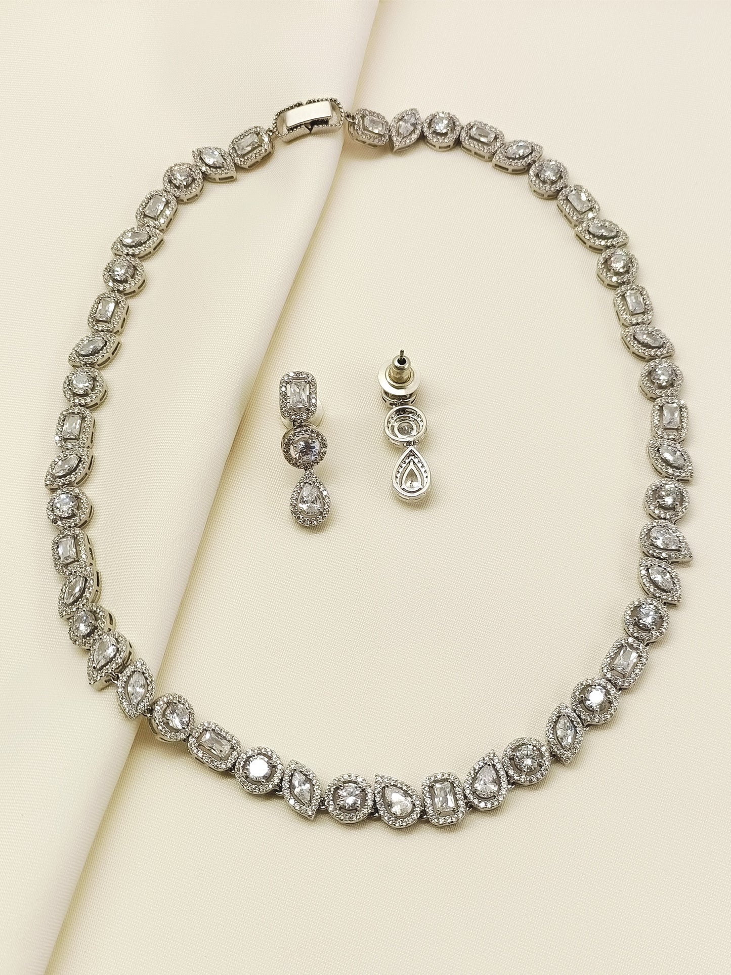 Neya Silver Plated With American Diamond Necklace Set