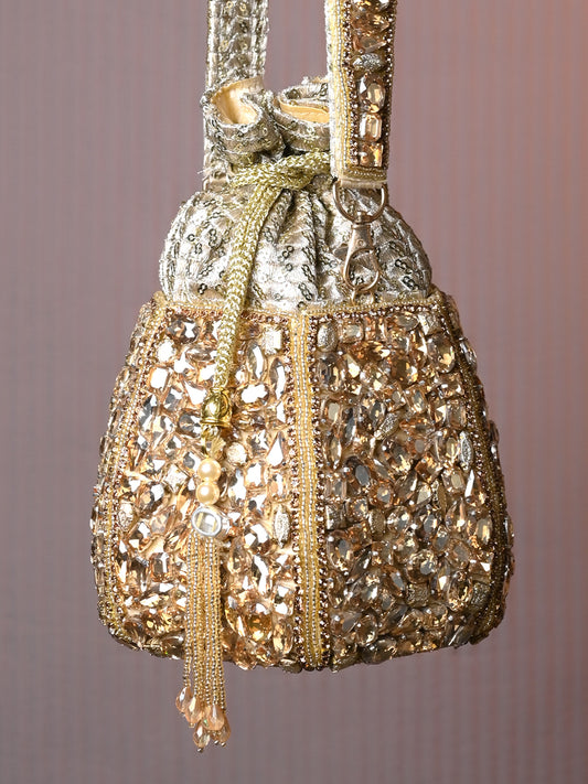 Pranali Golden Diamond Work Potli Bag